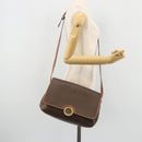 CELINE Macadam Canvas Circle Shoulder Bag PVC Leather Brown Gold Auth YKZ1025-24
