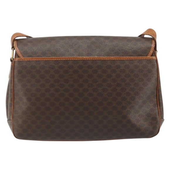 CELINE Macadam Canvas Circle Shoulder Bag PVC Leather Brown Gold Auth YKZ1025