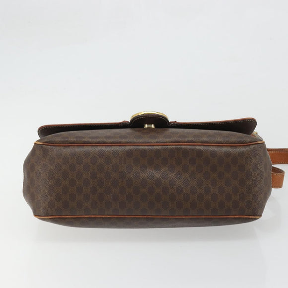 CELINE Macadam Canvas Circle Shoulder Bag PVC Leather Brown Gold Auth YKZ1025