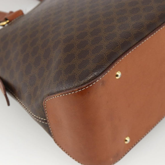 CELINE Macadam Canvas Hand Bag PVC Leather Brown Gold Auth YKZ1026