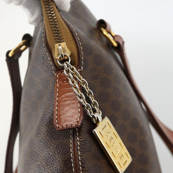 CELINE Macadam Canvas Hand Bag PVC Leather Brown Gold Auth YKZ1026