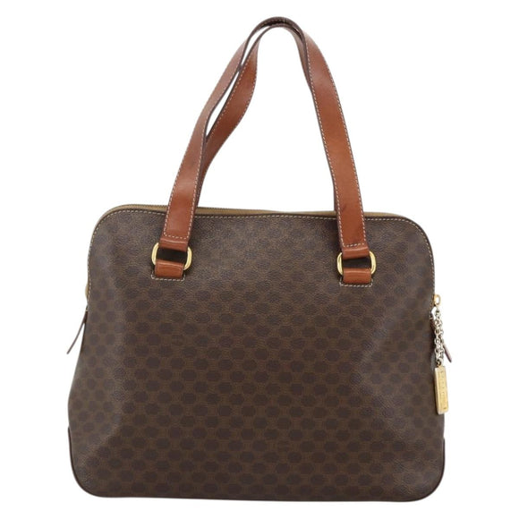 CELINE Macadam Canvas Hand Bag PVC Leather Brown Gold Auth YKZ1026