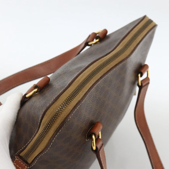 CELINE Macadam Canvas Hand Bag PVC Leather Brown Gold Auth YKZ1026