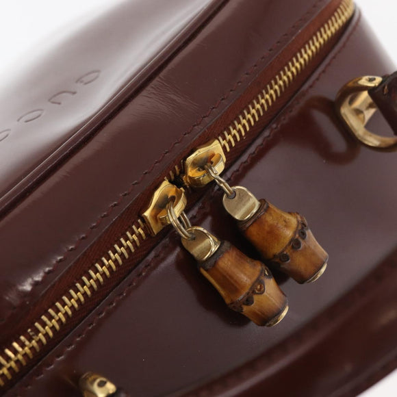 GUCCI Bamboo Hand Bag Patent leather Brown Gold 000 270 0323 Auth YKZ1028