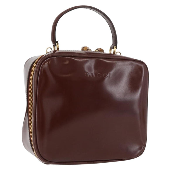GUCCI Bamboo Hand Bag Patent leather Brown Gold 000 270 0323 Auth YKZ1028