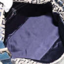 FENDI Zucchino Canvas Mamma Baguette Shoulder Bag Navy Silver Auth YKZ1029A-11