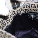 FENDI Zucchino Canvas Mamma Baguette Schultertasche Navy Silber Original YKZ1029A-20