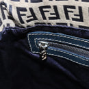 FENDI Zucchino Canvas Mamma Baguette Schultertasche Navy Silber Original YKZ1029A-21