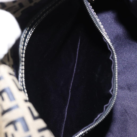 FENDI Zucchino Canvas Mamma Baguette Schultertasche Navy Silber Original YKZ1029A