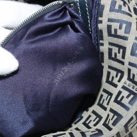 FENDI Zucchino Canvas Mamma Baguette Schultertasche Navy Silber Original YKZ1029A