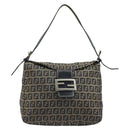 FENDI Zucchino Canvas Mamma Baguette Schultertasche Navy Silber Original YKZ1029A-12