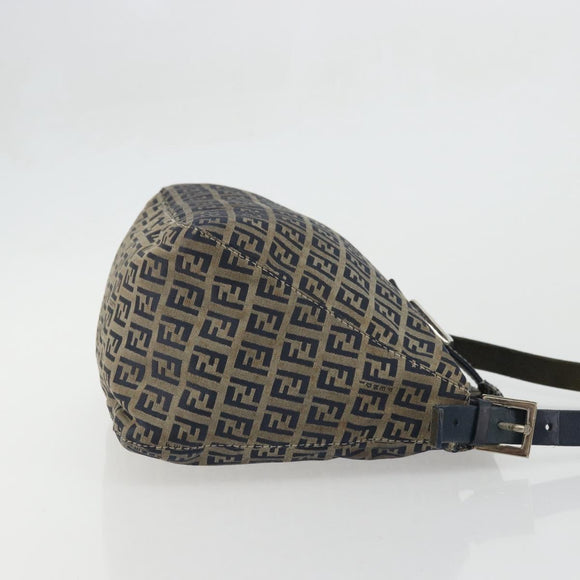 FENDI Zucchino Canvas Mamma Baguette Schultertasche Navy Silber Original YKZ1029A
