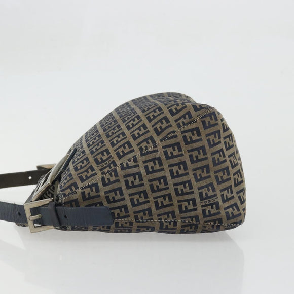 FENDI Zucchino Canvas Mamma Baguette Schultertasche Navy Silber Original YKZ1029A