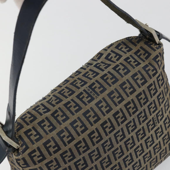 FENDI Zucchino Canvas Mamma Baguette Schultertasche Navy Silber Original YKZ1029A
