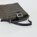 FENDI Zucchino Canvas Mamma Baguette Shoulder Bag Navy Silver Auth YKZ1029A-7