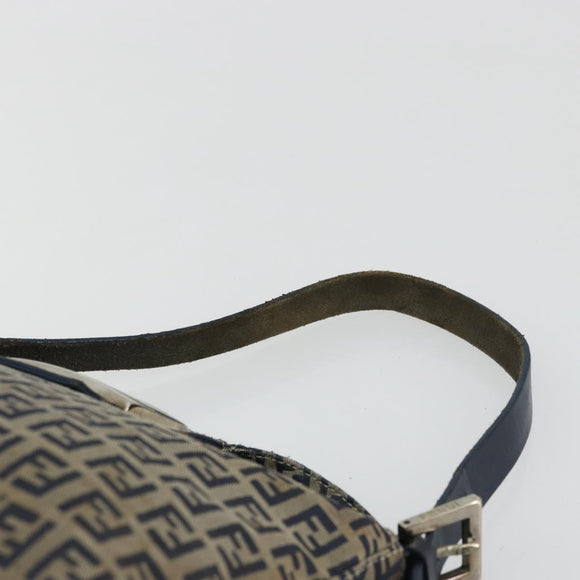 FENDI Zucchino Canvas Mamma Baguette Schultertasche Navy Silber Original YKZ1029A