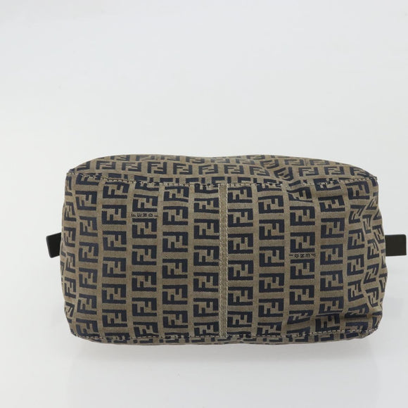 FENDI Zucchino Canvas Mamma Baguette Schultertasche Navy Silber Original YKZ1029A