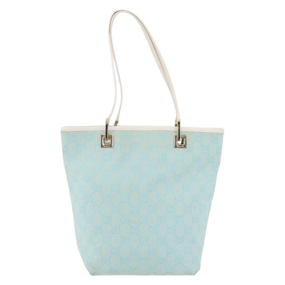 GUCCI GG Canvas Tote Bag Light Blue Gold 002 1099 Auth YKZ1032