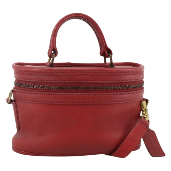 Coach Hand Bag Leather 2way Red Gold Auth YKZ1034