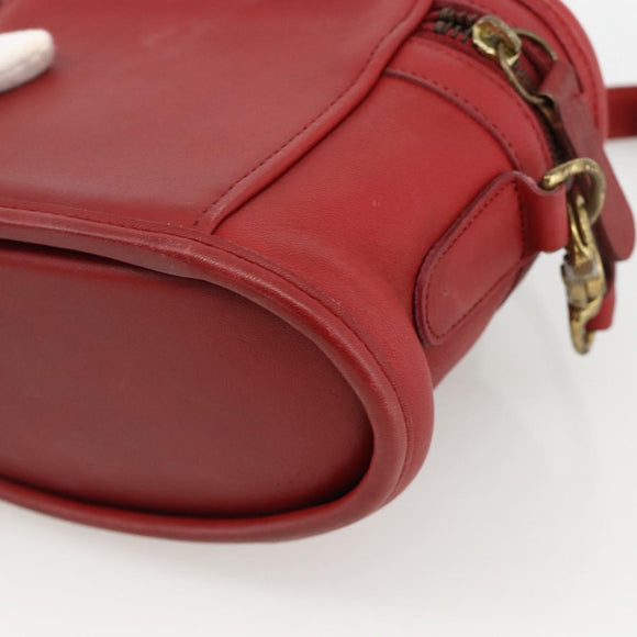 Coach Hand Bag Leather 2way Red Gold Auth YKZ1034