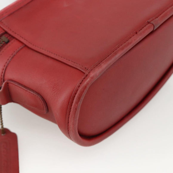 Coach Hand Bag Leather 2way Red Gold Auth YKZ1034