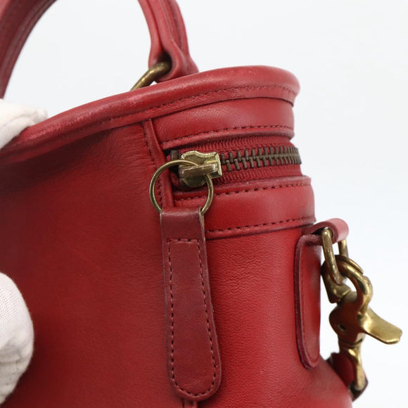 Coach Hand Bag Leather 2way Red Gold Auth YKZ1034