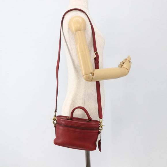 Coach Hand Bag Leather 2way Red Gold Auth YKZ1034