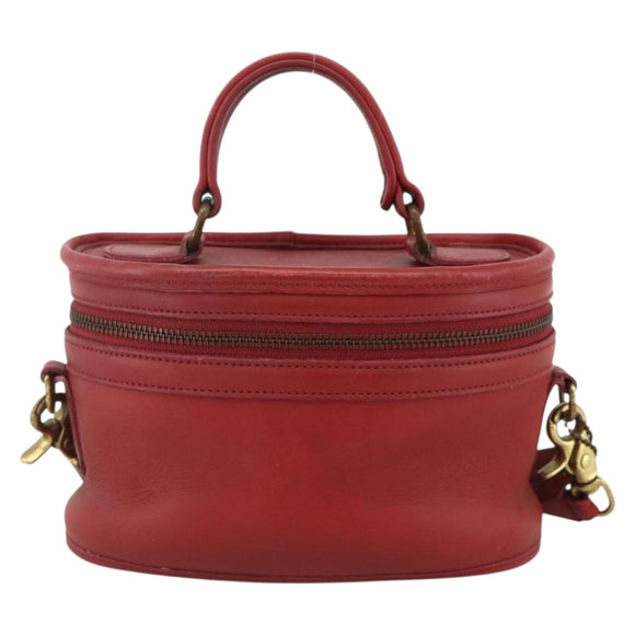 Coach Hand Bag Leather 2way Red Gold Auth YKZ1034