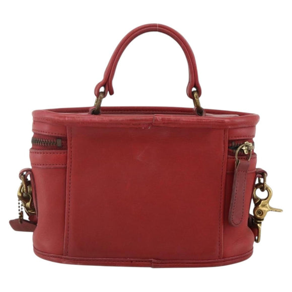 Coach Hand Bag Leather 2way Red Gold Auth YKZ1034