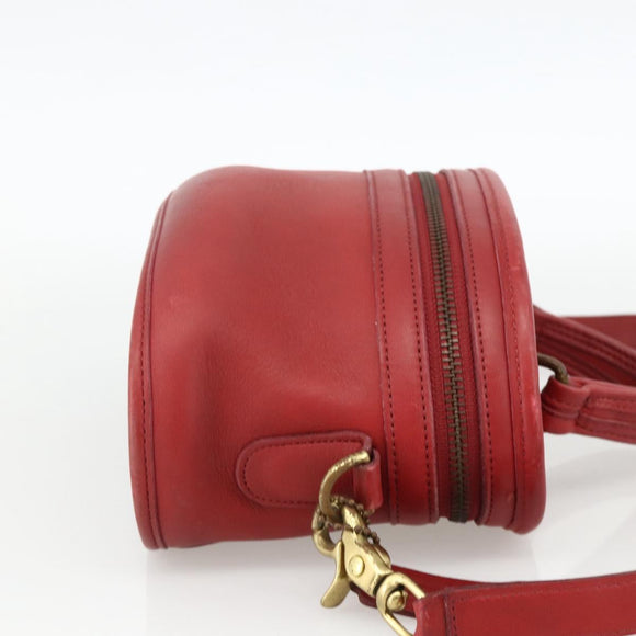 Coach Hand Bag Leather 2way Red Gold Auth YKZ1034