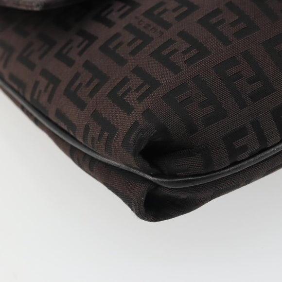 FENDI Zucchino Canvas Mamma Baguette Shoulder Bag Brown Black Auth YKZ1035A