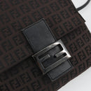 FENDI Zucchino Canvas Mamma Baguette Shoulder Bag Brown Black Auth YKZ1035A-17