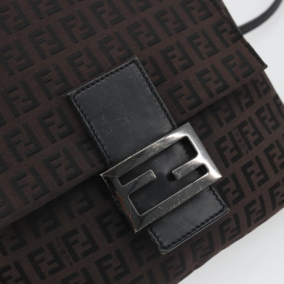 FENDI Zucchino Canvas Mamma Baguette Shoulder Bag Brown Black Auth YKZ1035A