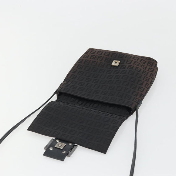 FENDI Zucchino Canvas Mamma Baguette Shoulder Bag Brown Black Auth YKZ1035A