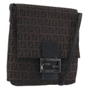 FENDI Zucchino Canvas Mamma Baguette Shoulder Bag Brown Black Auth YKZ1035A-1