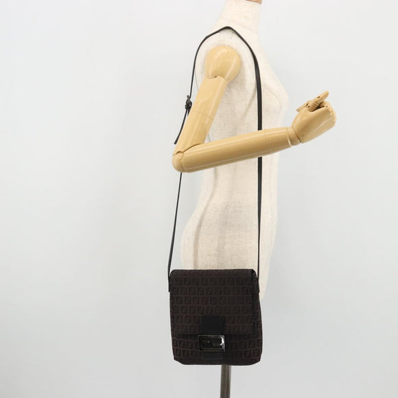 FENDI Zucchino Canvas Mamma Baguette Shoulder Bag Brown Black Auth YKZ1035A