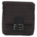 FENDI Zucchino Canvas Mamma Baguette Shoulder Bag Brown Black Auth YKZ1035A-13