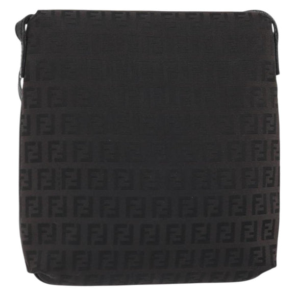 FENDI Zucchino Canvas Mamma Baguette Shoulder Bag Brown Black Auth YKZ1035A