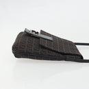 FENDI Zucchino Canvas Mamma Baguette Shoulder Bag Brown Black Auth YKZ1035A-3