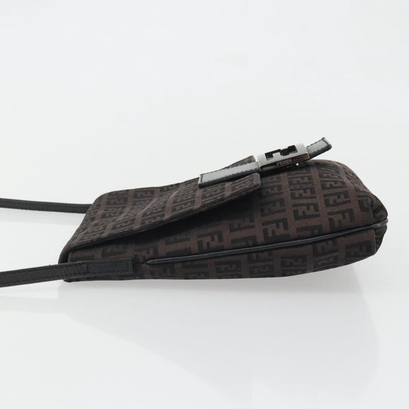 FENDI Zucchino Canvas Mamma Baguette Shoulder Bag Brown Black Auth YKZ1035A