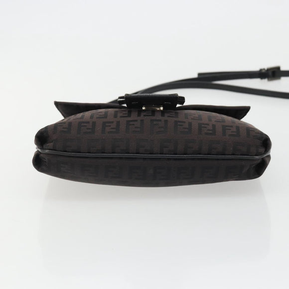 FENDI Zucchino Canvas Mamma Baguette Shoulder Bag Brown Black Auth YKZ1035A