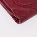 CHANEL Matelasse Bifold Wallet Lamb Skin Red Silver CC Auth YKZ104-15