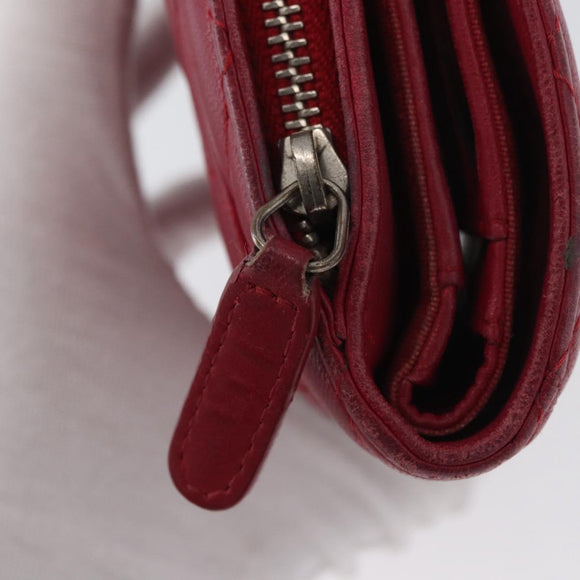 CHANEL Matelasse Bifold Wallet Lamb Skin Red Silver CC Auth YKZ104