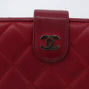 CHANEL Matelasse Bifold Wallet Lamb Skin Red Silver CC Auth YKZ104-17