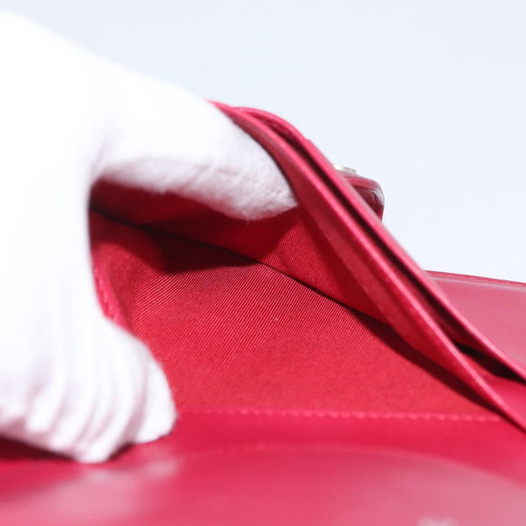 CHANEL Matelasse Bifold Wallet Lamb Skin Red Silver CC Auth YKZ104