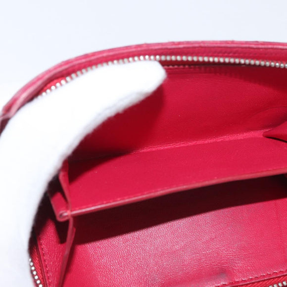 CHANEL Matelasse Bifold Wallet Lamb Skin Red Silver CC Auth YKZ104