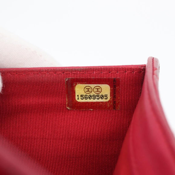 CHANEL Matelasse Bifold Wallet Lamb Skin Red Silver CC Auth YKZ104