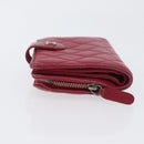 CHANEL Matelasse Bifold Wallet Lamb Skin Red Silver CC Auth YKZ104-4