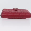 CHANEL Matelasse Bifold Wallet Lamb Skin Red Silver CC Auth YKZ104-6