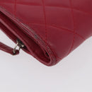 CHANEL Matelasse Bifold Wallet Lamb Skin Red Silver CC Auth YKZ104-7